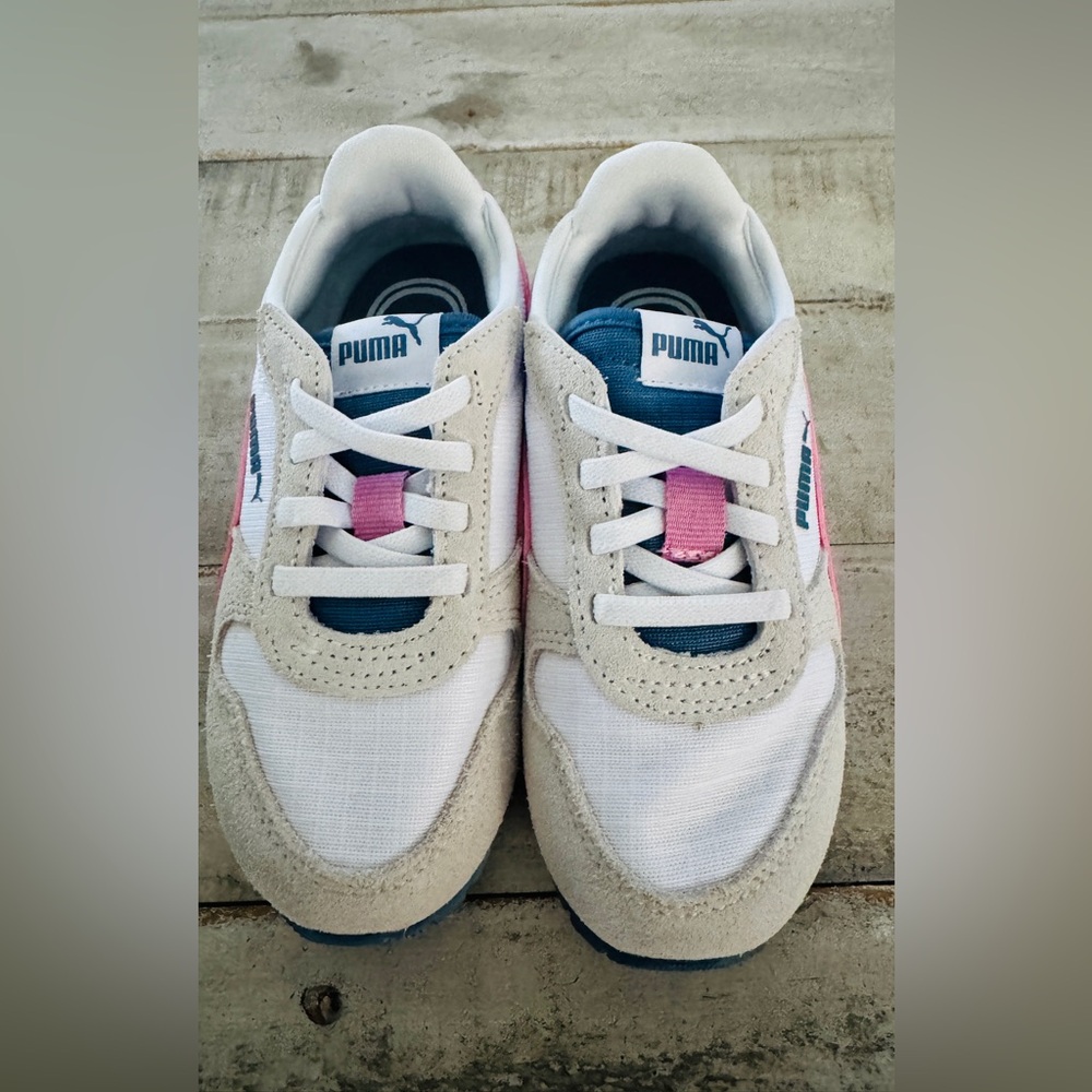 Puma Kids Sneakers - White, Pink, and Blue Accents